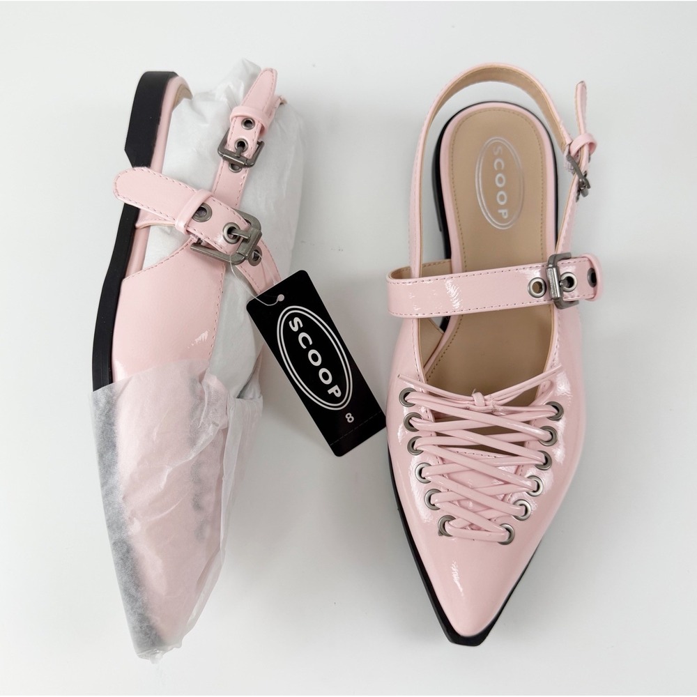 Scoop Flats Womens 8 Pink Corset Pointed Toe Faux Patent Leather NEW NIB